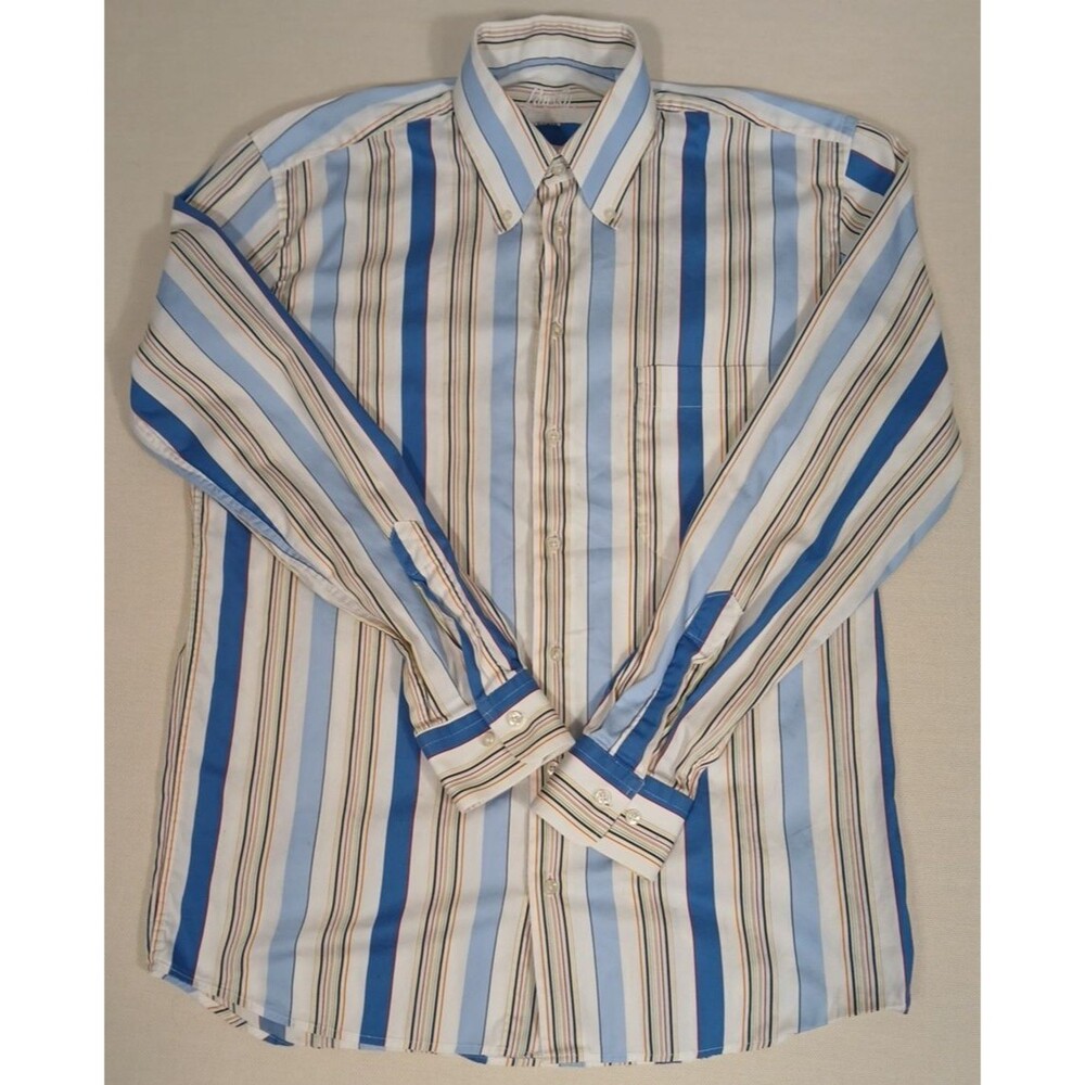 Lansky Memphis White Colorful Strips Button Down Long Sleeve Shirt Siz Medium